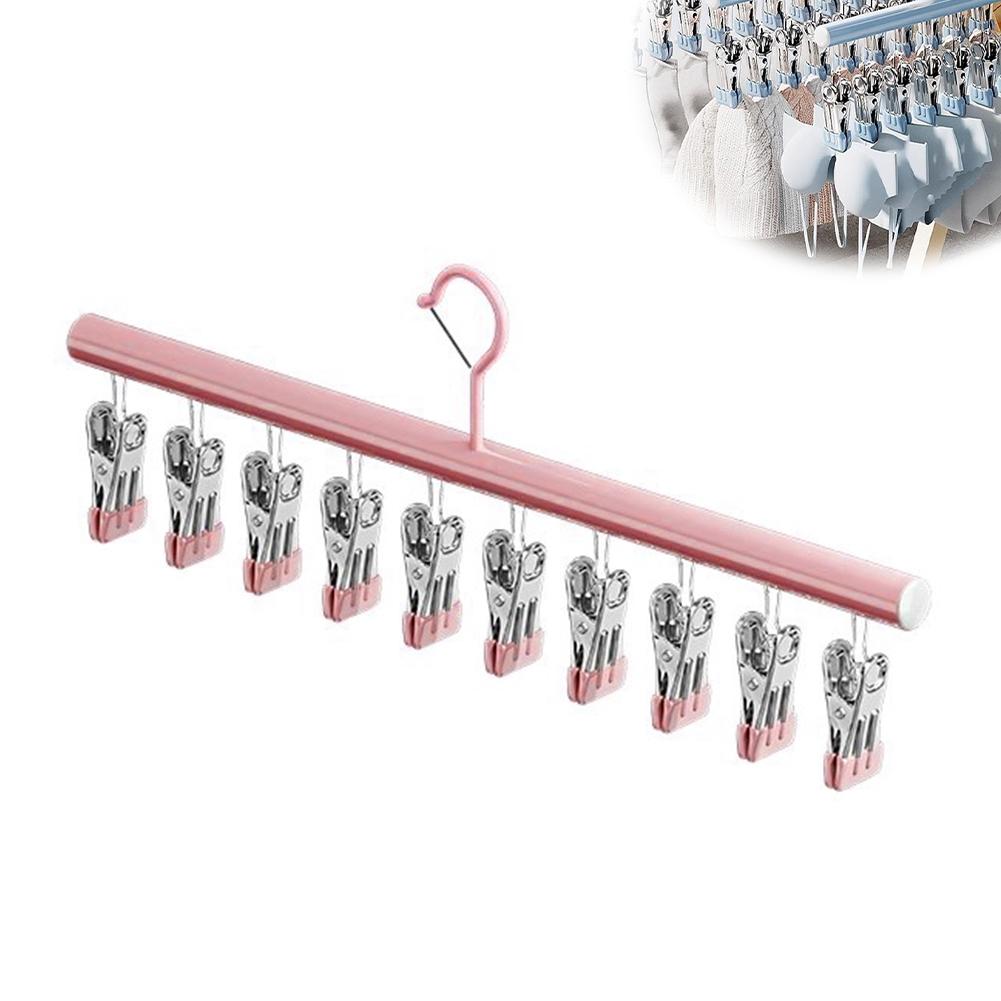 Closet Organizer With 10 Clips Space Saving Hanging Metal Multi-Clip Hanger For Leggings Pants Skirts 360 Rotating Hat Rack