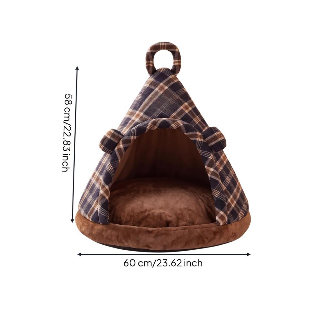 Triangular Tent Pet Bed Enclosed Covered with Nonslip Bottom Gentle Feline Hut for Kittens,