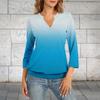 Women's 3/4 Sleeve Top Neck Hem V-Neck Summer Casual -Shirt Gradient Printed Top