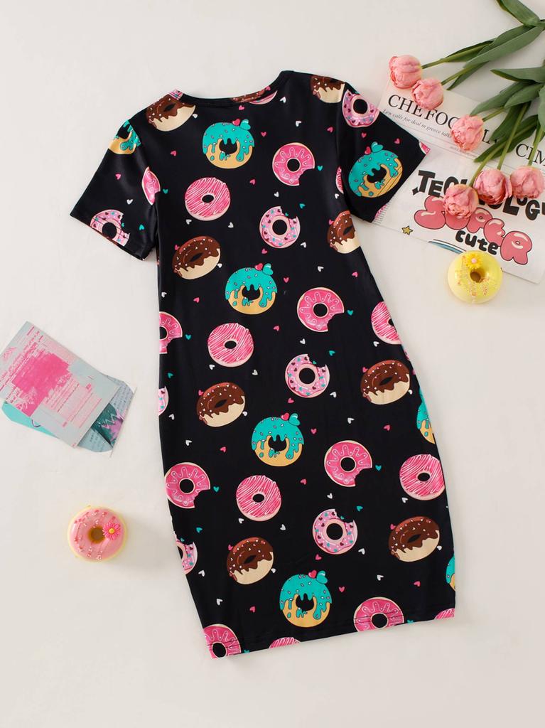 Kurzarm Bodycon Kleid für Mädchen Rundhalsausschnitt Eng anliegendes T-Shirt Mini Bleistift Lässig Bequem Sommerkleider Teenager 5-14 Jahre