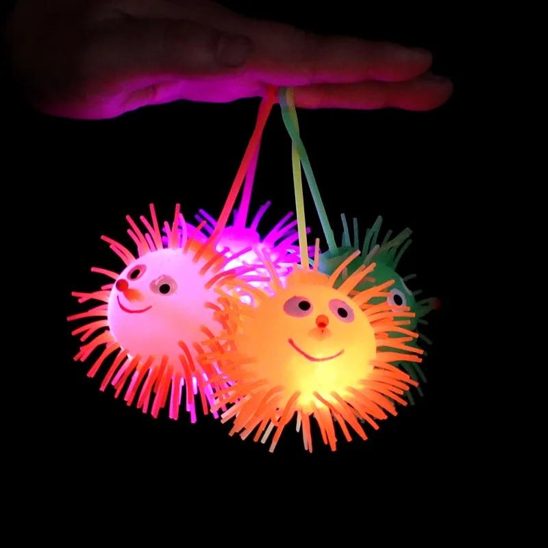 LED Glowing Hair Ball Vent Ball Flash Elastic Baby Luminous Bouncing Ball Kids Squeeze Anti Stress Relief Toys Random Color
