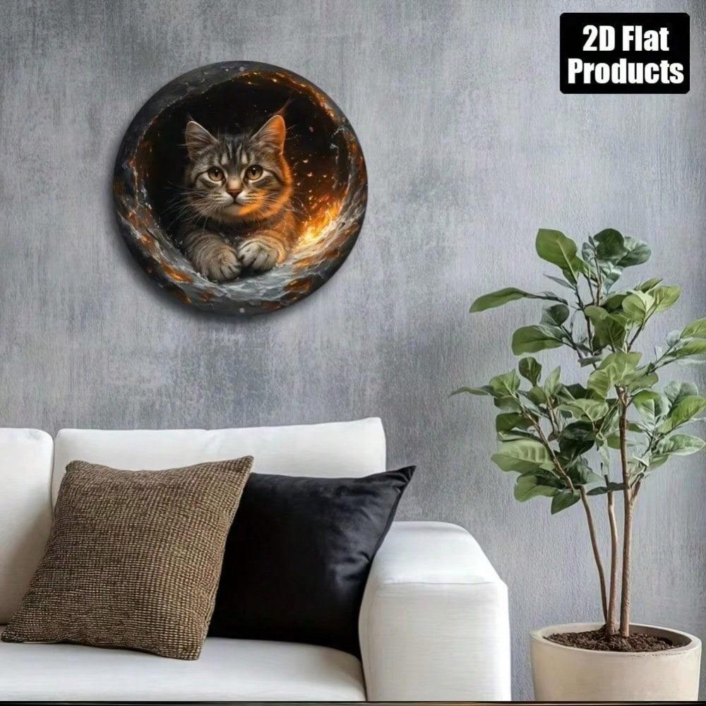 Vintage Retro Cat Metal Wall Sign 8 Inch Round Aluminum Plaque Home Bar Cafe Indoor Outdoor Decor