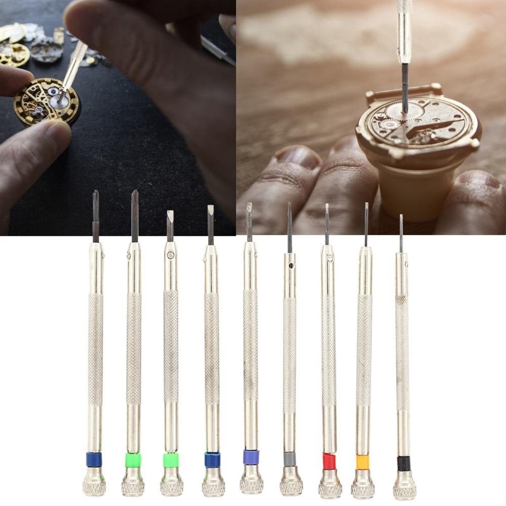 9pcs Spare Heads Precision Screwdriver Kit Round Base Flat Slotted Screwdriver Professional Repair