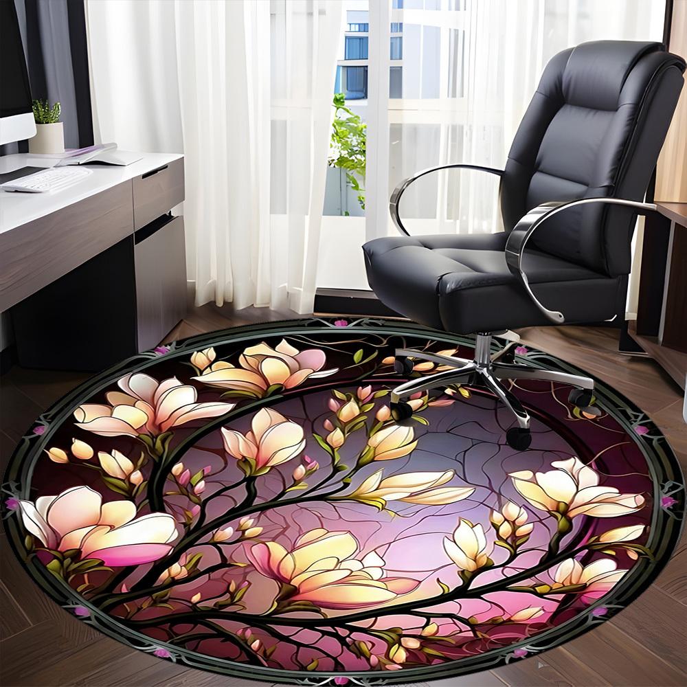 1pc Floral StainedGlass Office Round Area Rug, Indoor Mat Suitable ForOffice, Under Office Chairs Bedroom Living Room Home Decor, Room Deco D168
