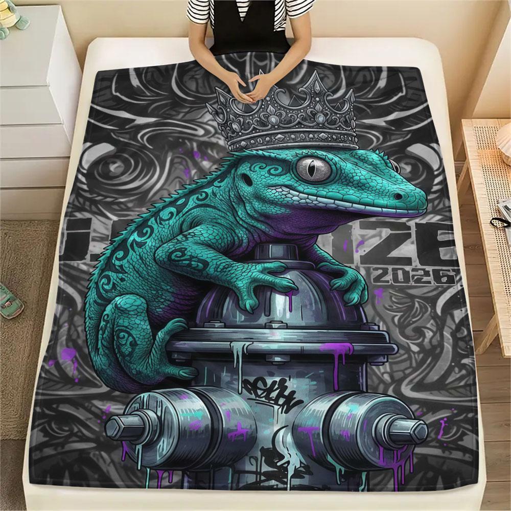 1Pc DemonReptiles Print Flannel Blanket, High quality Comfortable for All Seasons, Home Decor, Warmth and Comfort, Perfect for Christmas Gifts