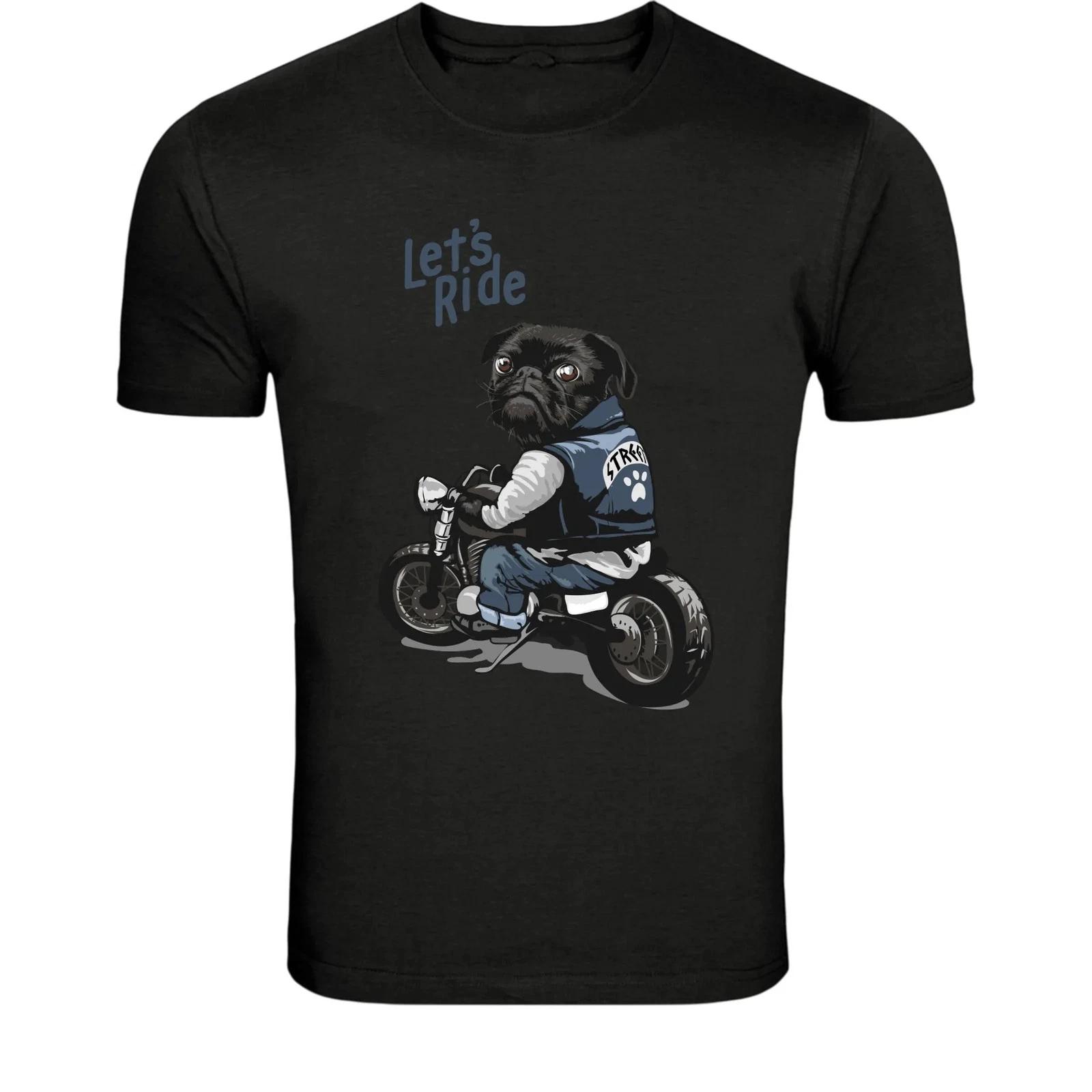 Let’s Ride Biker Pug Motorcycle T-Shirt - Funny Dog Rider Graphic M