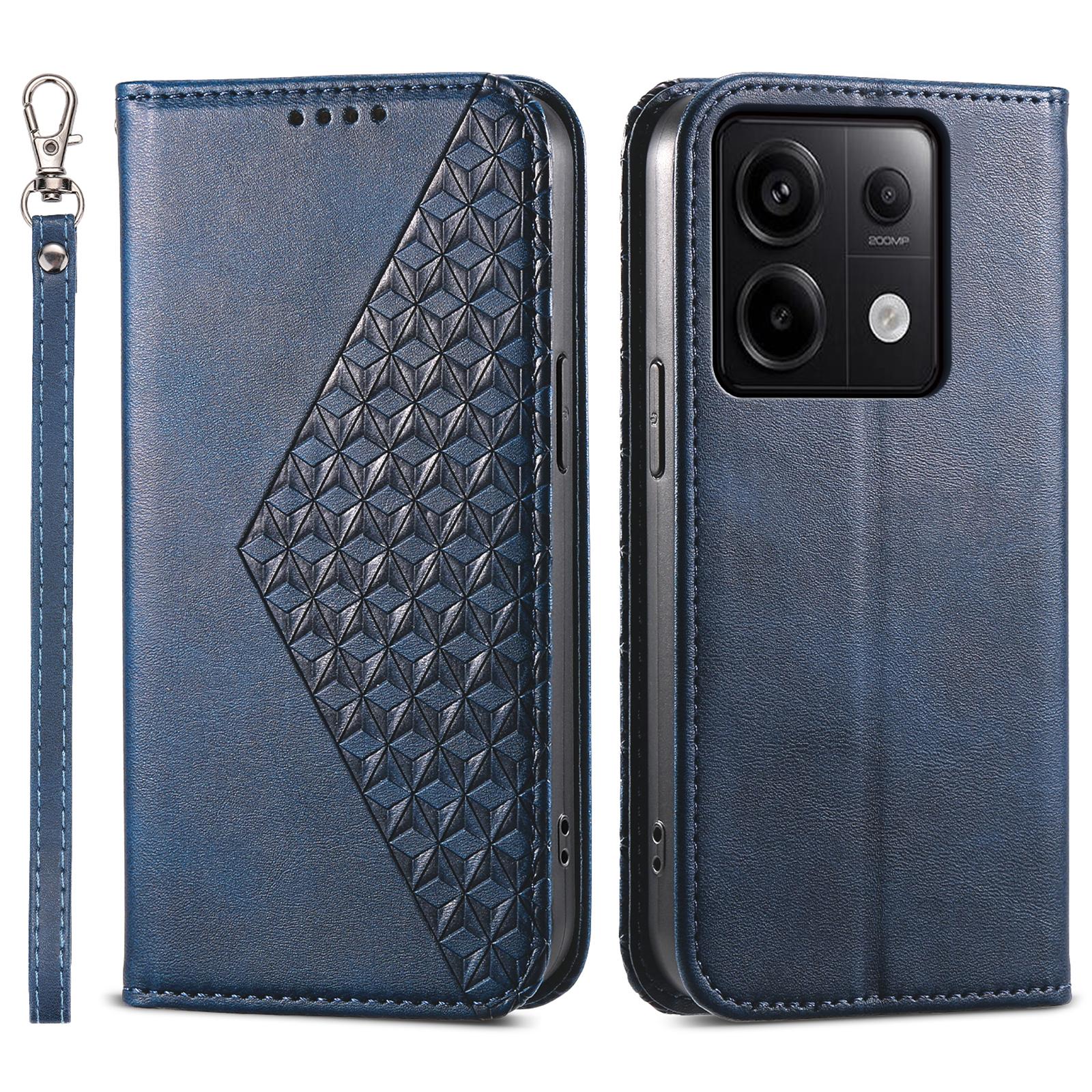 

Для Xiaomi Redmi Note 13 Pro 5G/Poco X6 5G Чехол Кошелек Магнитная Кожаная Обложка Ромбовидный Узор Blue