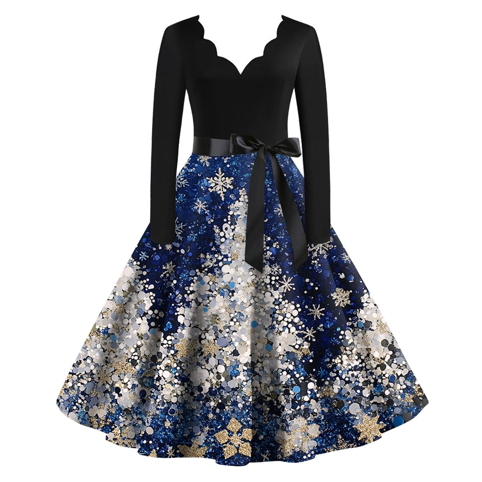 

Жіноча різдвяна сукня з V-подібним вирізом і великим подолом, з довгим рукавом XL