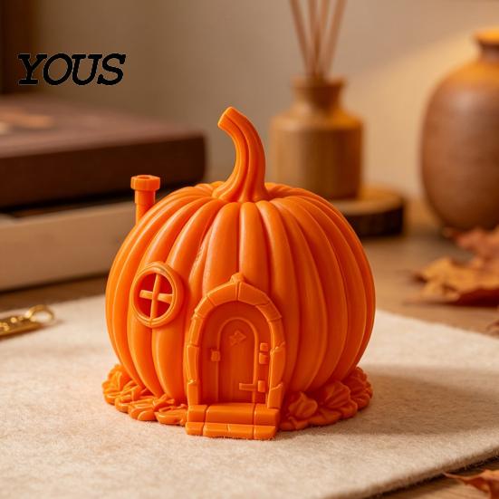 Holiday Atmosphere Tabletop Display 3D Printed Pumpkin House Ornament for Halloween, Miniature Fairy Tale Cabin Creative Halloween Party