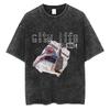 American Street Tshirt with City Life Print Vintage Washed TShirt Fit Oversized Tee for Unisex Women Casual Streetwear