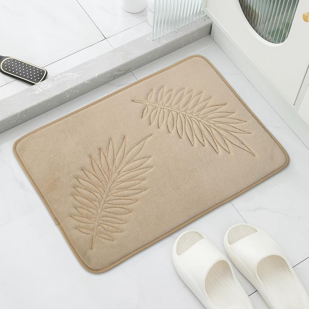 Polyester bathroom mat with embossed leaves, anti slip and absorbent carpet, suitable for bathroom, bedroom, living room, home d