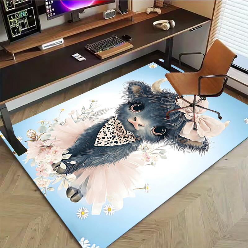 1PC Cow Flower Non-Slip Floor Carpet Compatible for Office&Living Room&Dining Room - Flat-Weave Machine- Soft & Pattern-E297