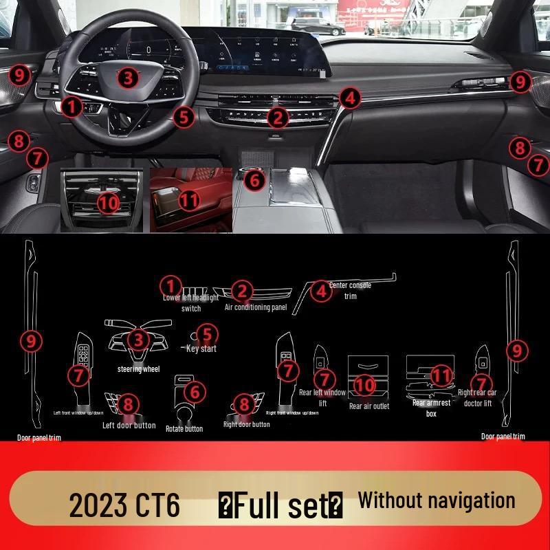 New Cadillac CT6 Interior TPU Protective Film: Center Console, Gear Shift, and Navigation.