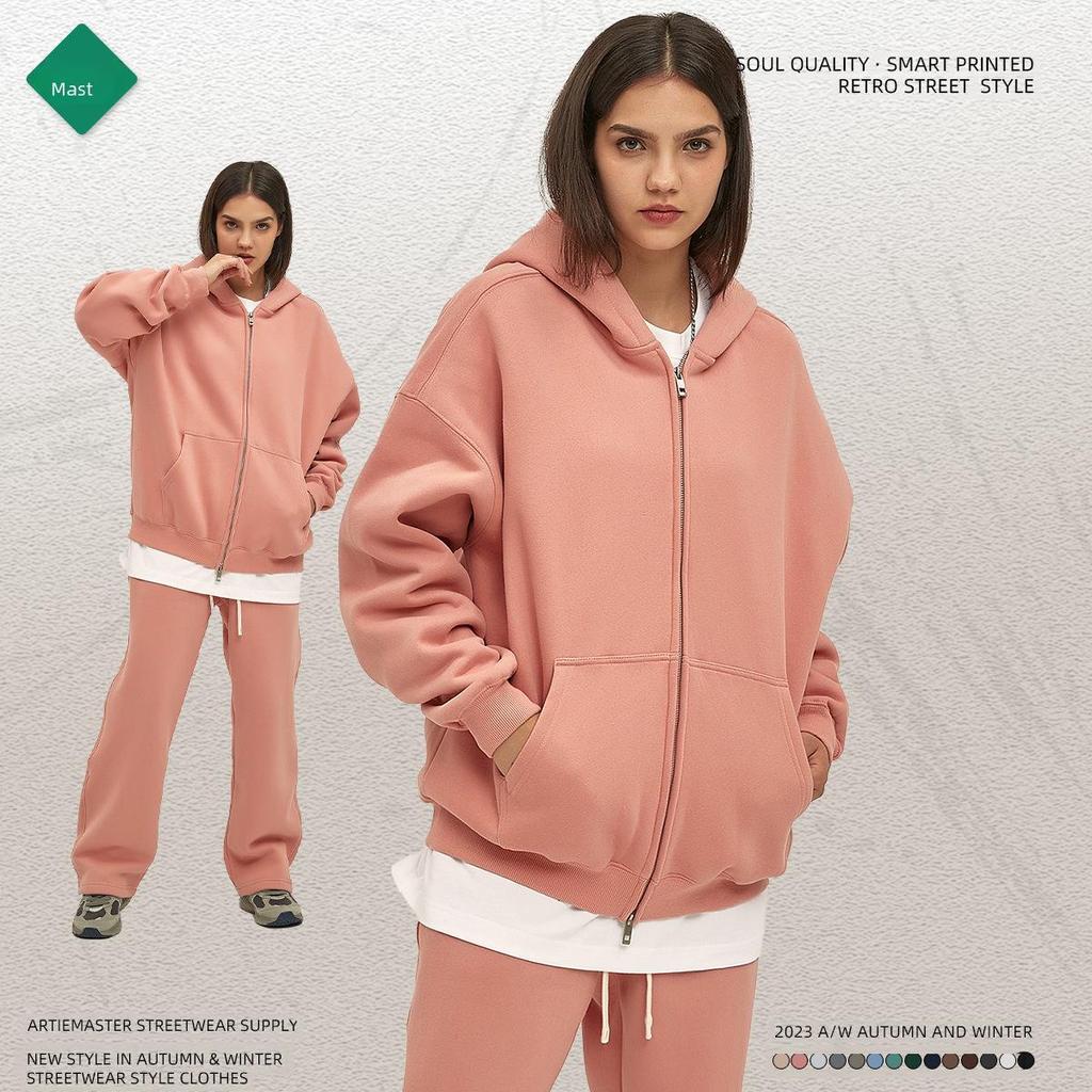 ARTIE Men's 2024 Velvet-Lined Double-Zip Hooded Sweatshirt: Autumn/Winter Loose Fit