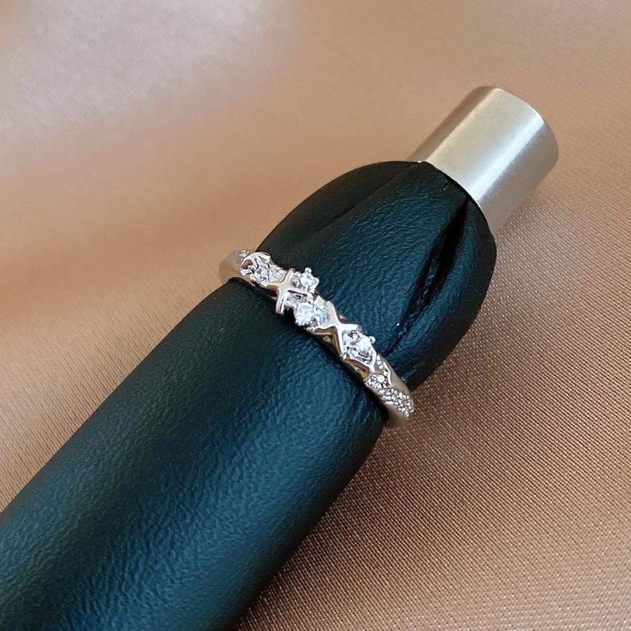 Korean simple zircon bright mango star hollow open ring ring exquisite jewelry women