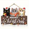 1pc 2D Flat, 2D Flat Christmas Wooden Hanging Ornament - Set of 3 Cats with Santa Hats and Scarves, Suitable for Living Room