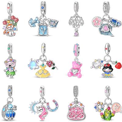 Copper Bear Rabbit Koala Rainbow Horse Flamingo Princess Charms Beads Fit Pan Original Bracelets Diy Jewelry