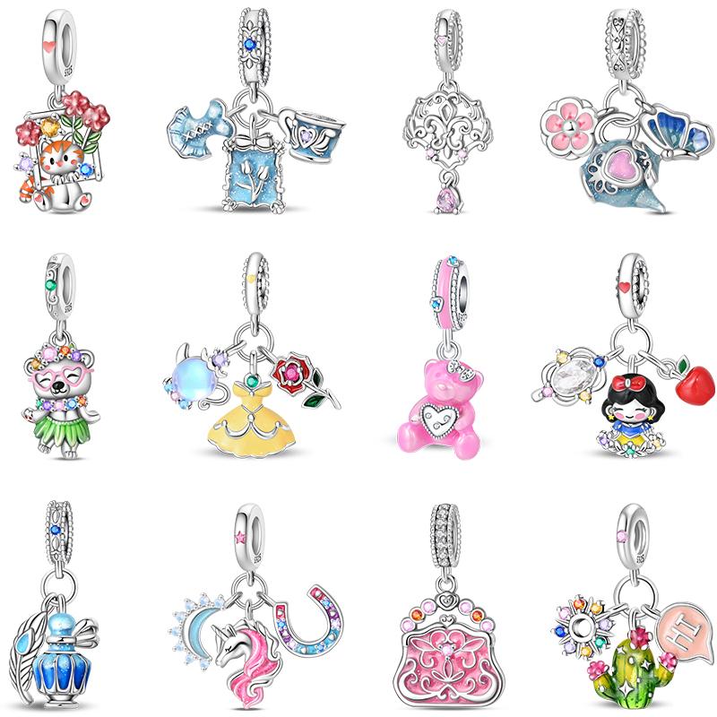Copper Metal Bear Rabbit Koala Rainbow Horse Flamingo Princess Charm Bead Components Bead Components Compatible With Pan Authentic Original Bracelets