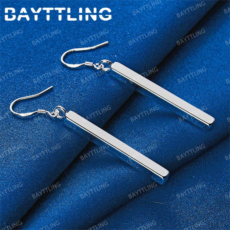 Luxury 925 Sterling Silver Delicate Long Pillar Earrings for Women Fashion Accessories Jewelry Wedding Gifts
