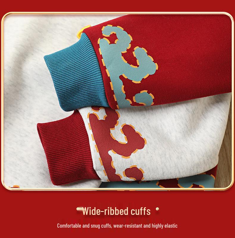 Kinderen Jaar van het Paard Fleece-Gevoerd Winter Sweatshirt - Feestelijke Warme Top voor Ouders en Kinderen voor Jongens