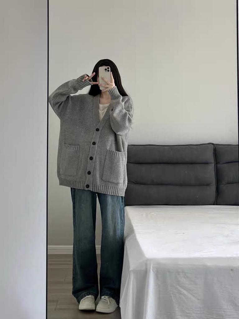 Korean Style Retro Knit Sweater Women's Loose Cardigan Coat