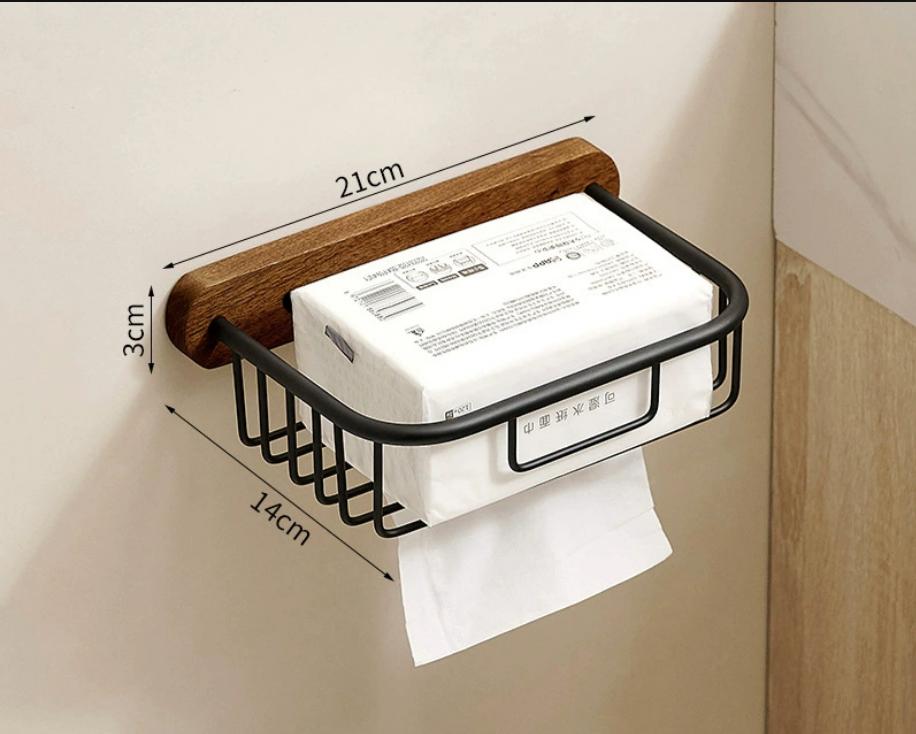 Wood Aluminum Bathroom Paper Holder with Shelf Bathroom Paper roll Holder Wall Mounted Towel Rack Toilet Paper Holder Tissue Box