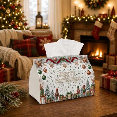 1pc Traditional Festive Holiday Tissue Box | Multi-functional Christmas Napkin Box, Available Suitable for Home, Christmas Car Decoration Typography N