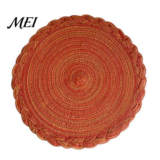 Cotton Yarn Placemat 12 Inch Round Placemats, Polyester Woven Braided Place Mats, Semi-handmade Washable Heat Resistant Circle Dining Table