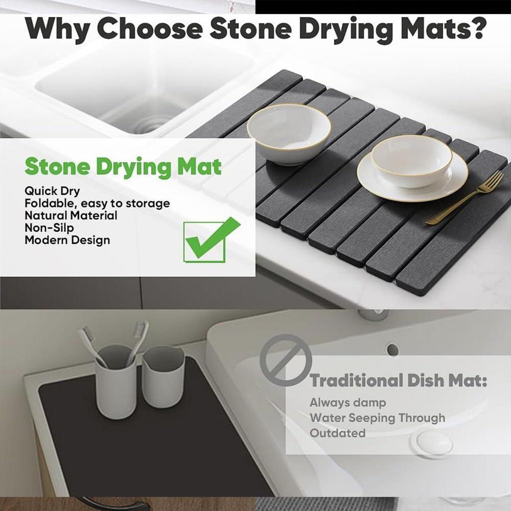 Multi-purpose Diatomaceous Earth Dish Drying Mat Fast Drying Stone Dish Mat Absorbent Earth Foldable Rectangular Drying Mats