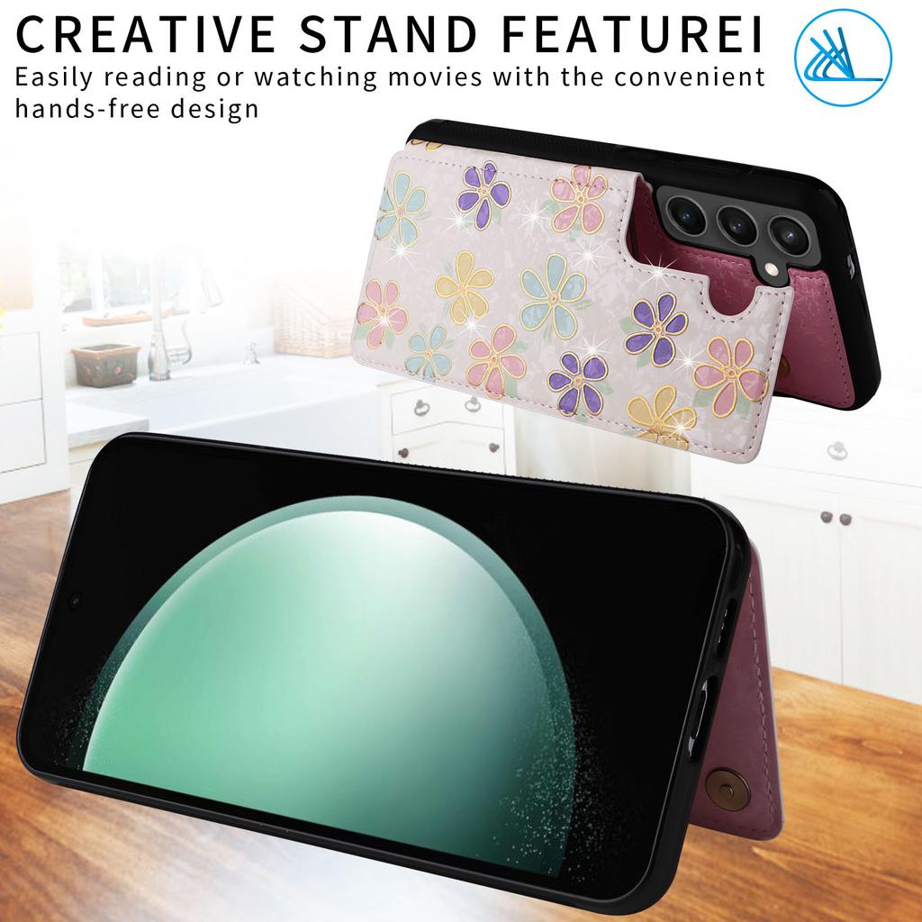 For Samsung Galaxy S25 FE Case Flower Leather TPU RFID Blocking Phone Cover Card Slots