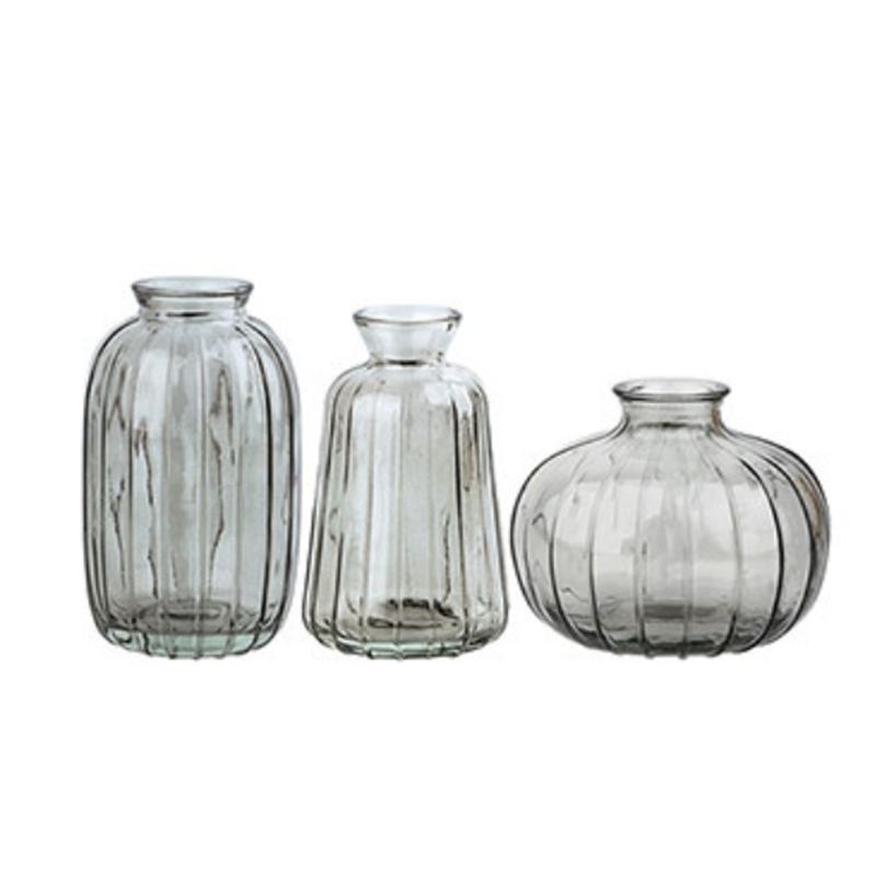 Vasi portafiori in vetro trasparente a costine Confezione da 3 Set Decorativo Multiuso Per Tavola Da Pranzo O Scaffale Esposizione Composizioni Floreali