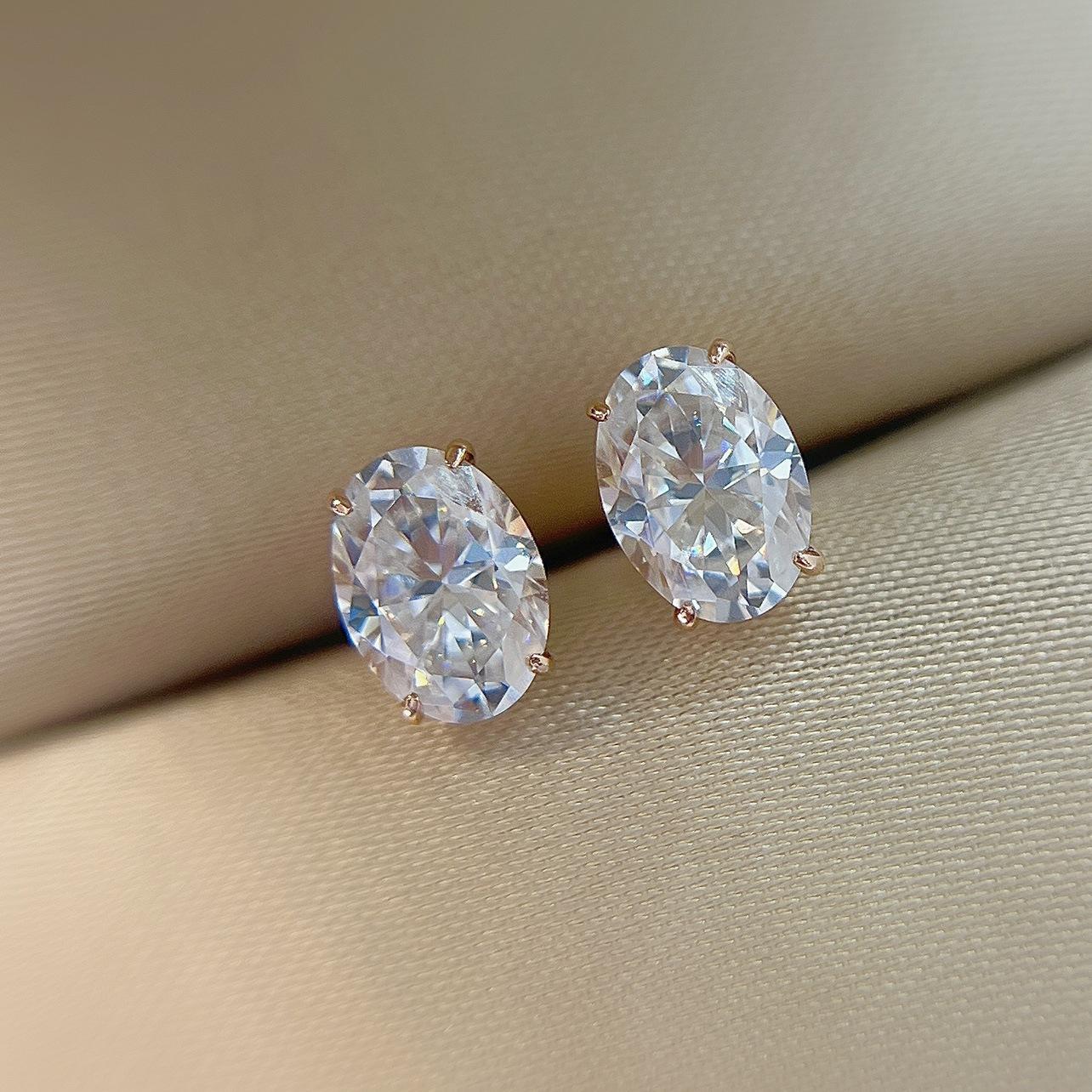 925 Sterling Silver Electroplated 18K Gold Oval Zircon Earrings for Women Fashion Temperament Jewelry Gift Gold