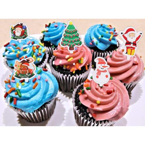 Lanito Cupcake Toppers, Cute Christmas Cake Decorations, 74 Pieces, for Fruits, Sweets, and Lunch Boxes, Party Supplies, Merry Christmas Decorations