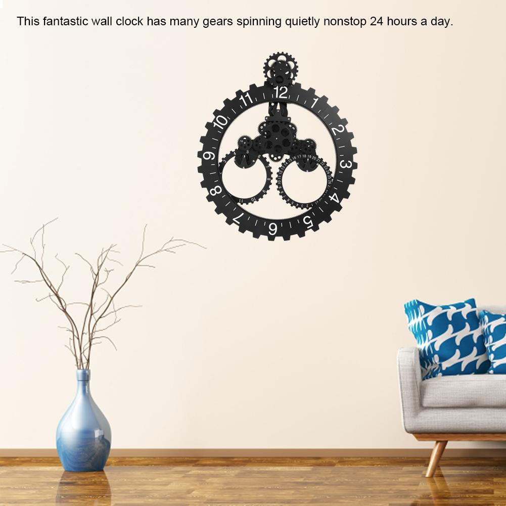 

3D Modern Large Wall Art Rotary Gear Clock Mechanical Calendar Wheel Black
