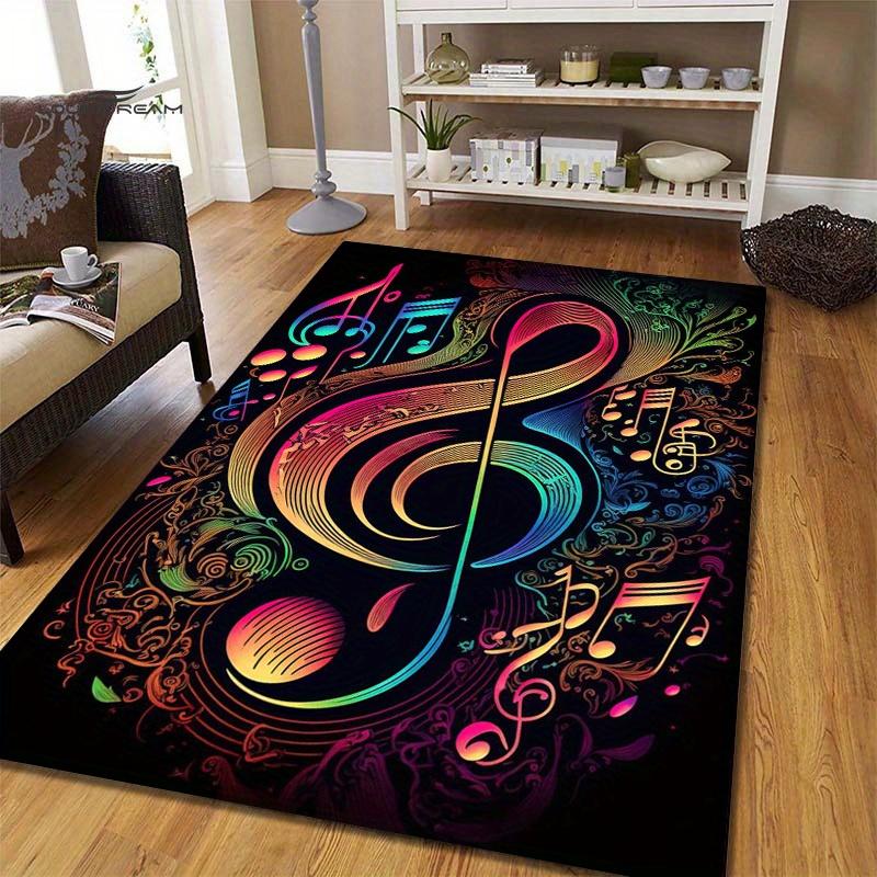 Musical Notes Non-Slip Floor Mat, Treble Clef Design Plush Carpet for Living Room Bedroom Game Room Dorm Decor