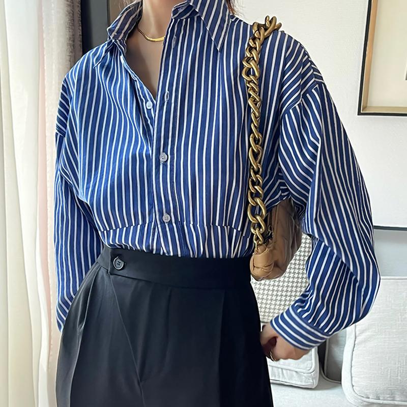 Women Blouses Shirts 2025 Spring Long Sleeve Women Blouse Shirt Turn Down Collar Office Lady Striped Blouse Shirt Women Tops J841