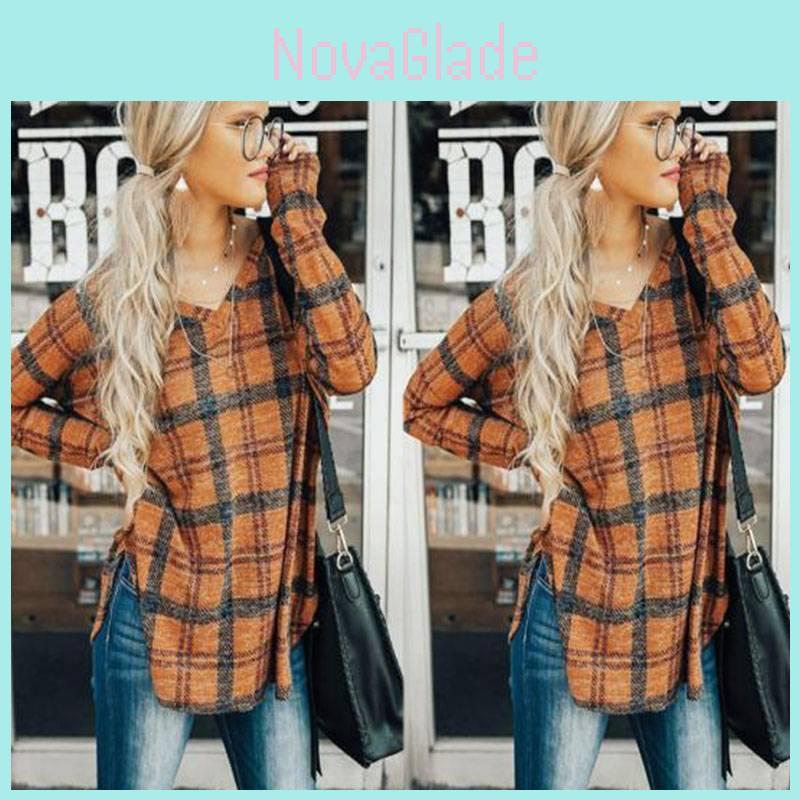 Vintage Plaid Shirt For Women With Polyester Blend Long Sleeve Casual Style