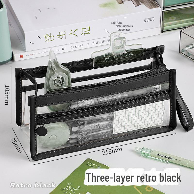 

Большая вместительная прозрачная трехслойная сумка-пенал для студентов