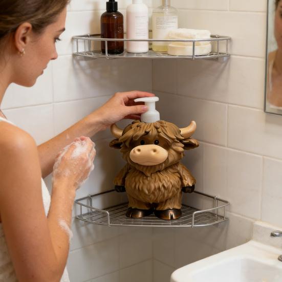Highland Cow Liquid Soap Dispenser Shampoo Body Hand Wash Shower Gel Facial Cleanser Container Bathroom Refillable Empty Press Pump Bottle