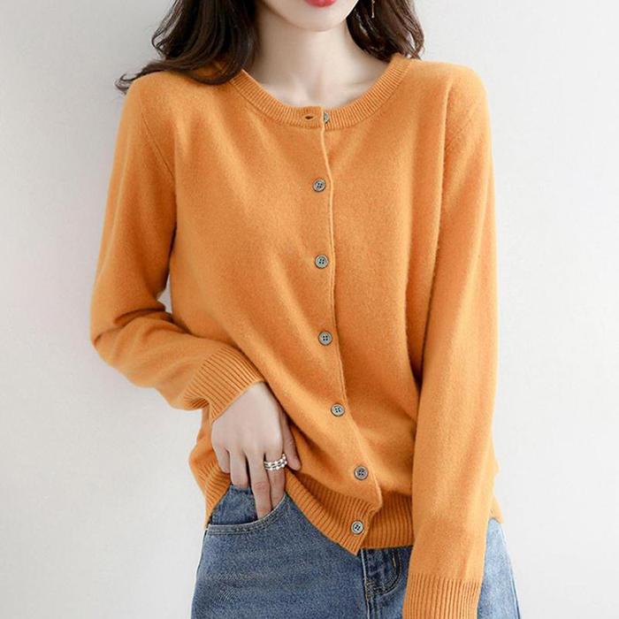 Women Autumn Winter Long Sleeve O Neck Solid Color Soft Breathable Loose Cardigan Sweater Coat