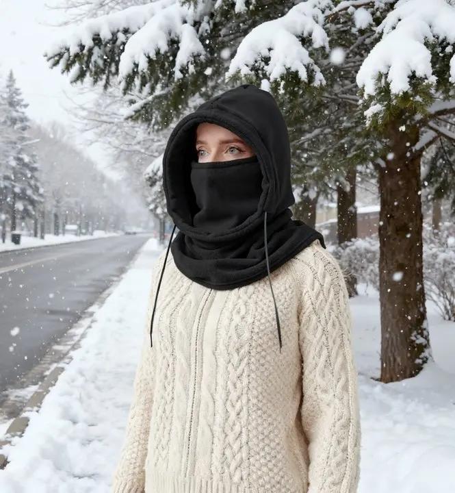 Unisex Winter Balaclava Knit Hood - Windproof Mask with Drawstring, Motorcycle Riding Headgea Warm Knitted Cap Cold Weather