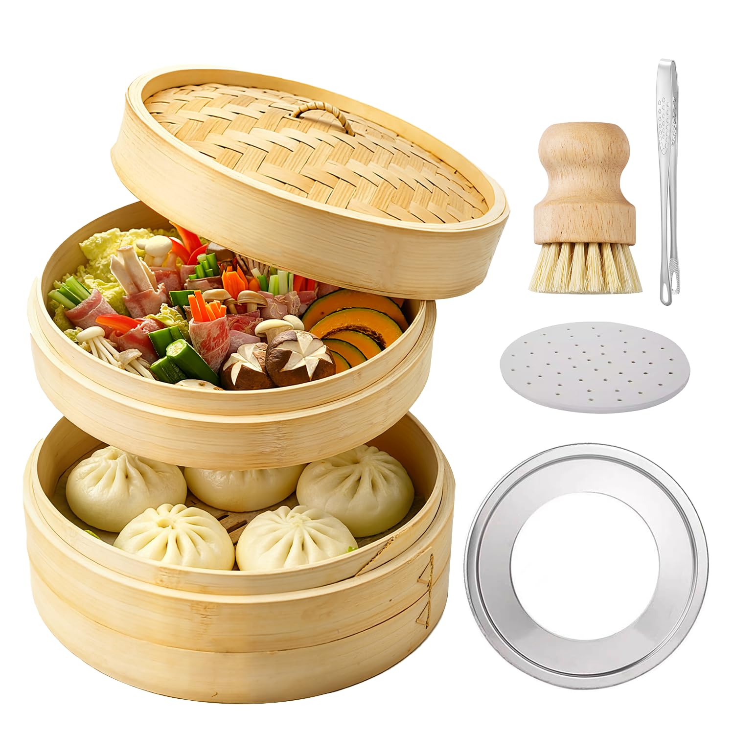 Bamboo Steamer Set Steaming 100 Cleaning and Natural Bamboo Steamer Chinese Style Handcrafted by Commercial Healthy Steaming Body 27cm Steaming Plate