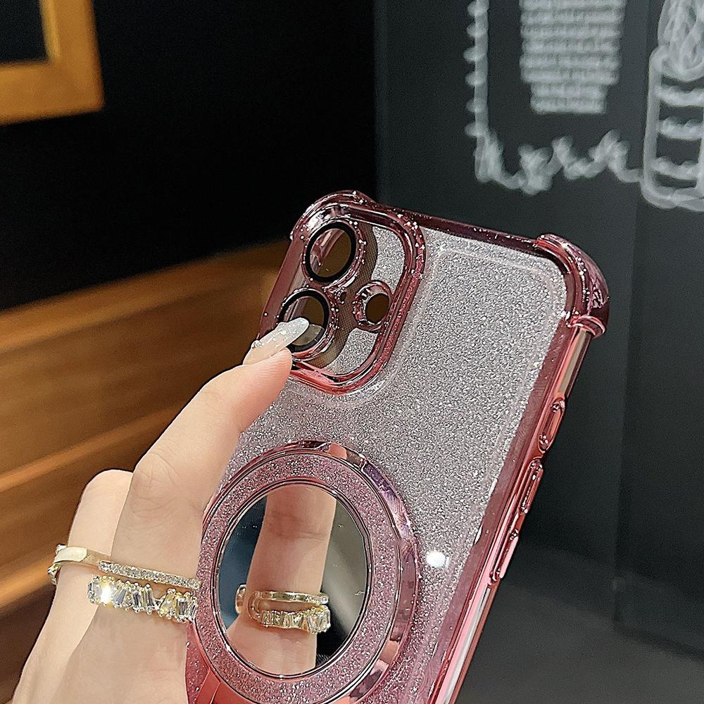 Plating Flash Mirror Holder Stand Weiches Silikon Vier Ecken Luftkissen Stoßfeste Schutzhülle für OPPO Reno Realme OnePlus Vivo