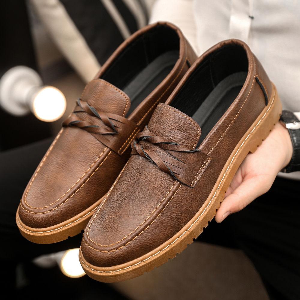 

Мужские кожаные лоферы слипоны на толстой подошве с круглым носком, классические оригинальные, роскошные, на распродаже, социальный тренд 2025, мужская повседневная обувь 44