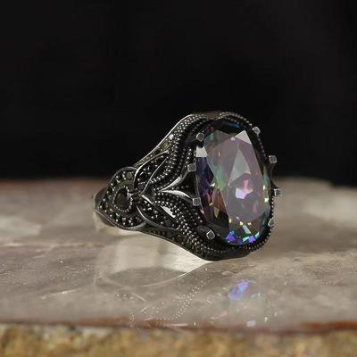 Europäischer & Amerikanischer Stil Bunter Zirkon Eiförmiger Ring - Siebenfarbiger Retro-Schmuck