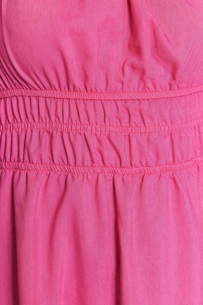 Women's Style Dress Fuchsia Skater Midi Woven Dress with Balloon Sleeves Opening At the Waist