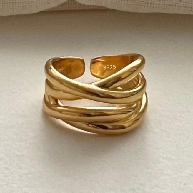925 Sterling Silver Rings For Women Geometric Fine Jewelry Finger Adjustable Gold Interware CZ Ring For Party Birthday Gift