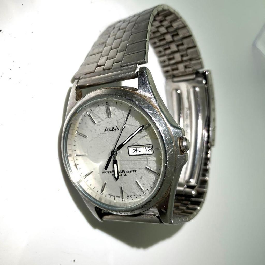Used SEIKO ALBA Alba Watch Silver Day Date Working Item