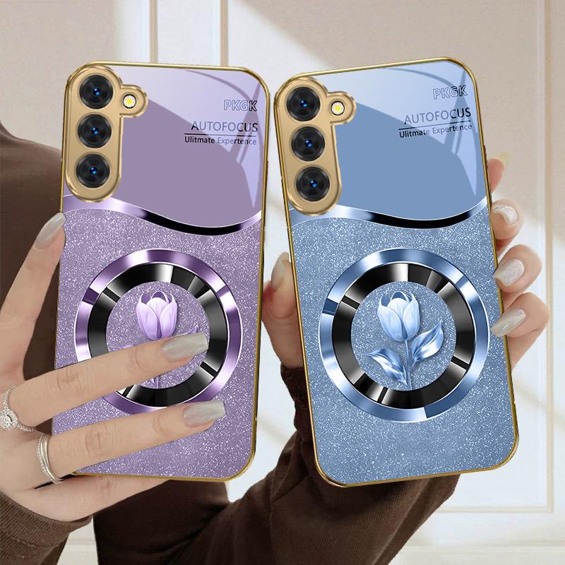 Exquisite flowers For Samsung Galaxy S20 FE S21 S22 Ultra S23 Plus S24 Ultra 25Ultra S21+ S9+ 22Plus Golden glass phone case