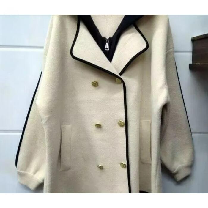 Autumn and Winter Vacation Two-piece Hooded Woolen Coat, Plus Size Temperament, Thin Cardigan Woolen Coat